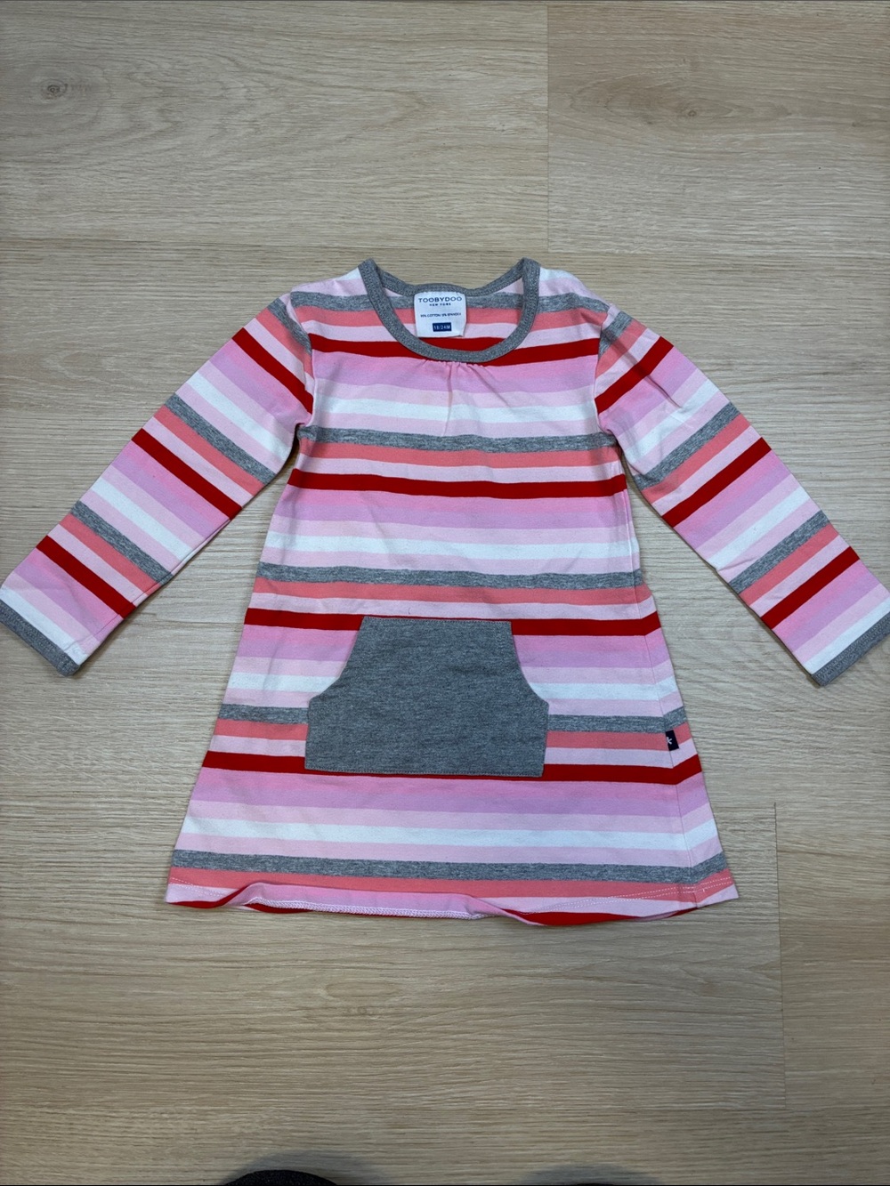 Toobydoo Pink, Red & Gray Striped Long-Sleeve Dress